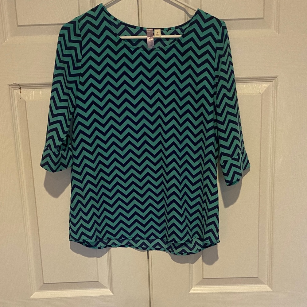 Alya Teal and Black Chevron Blouse